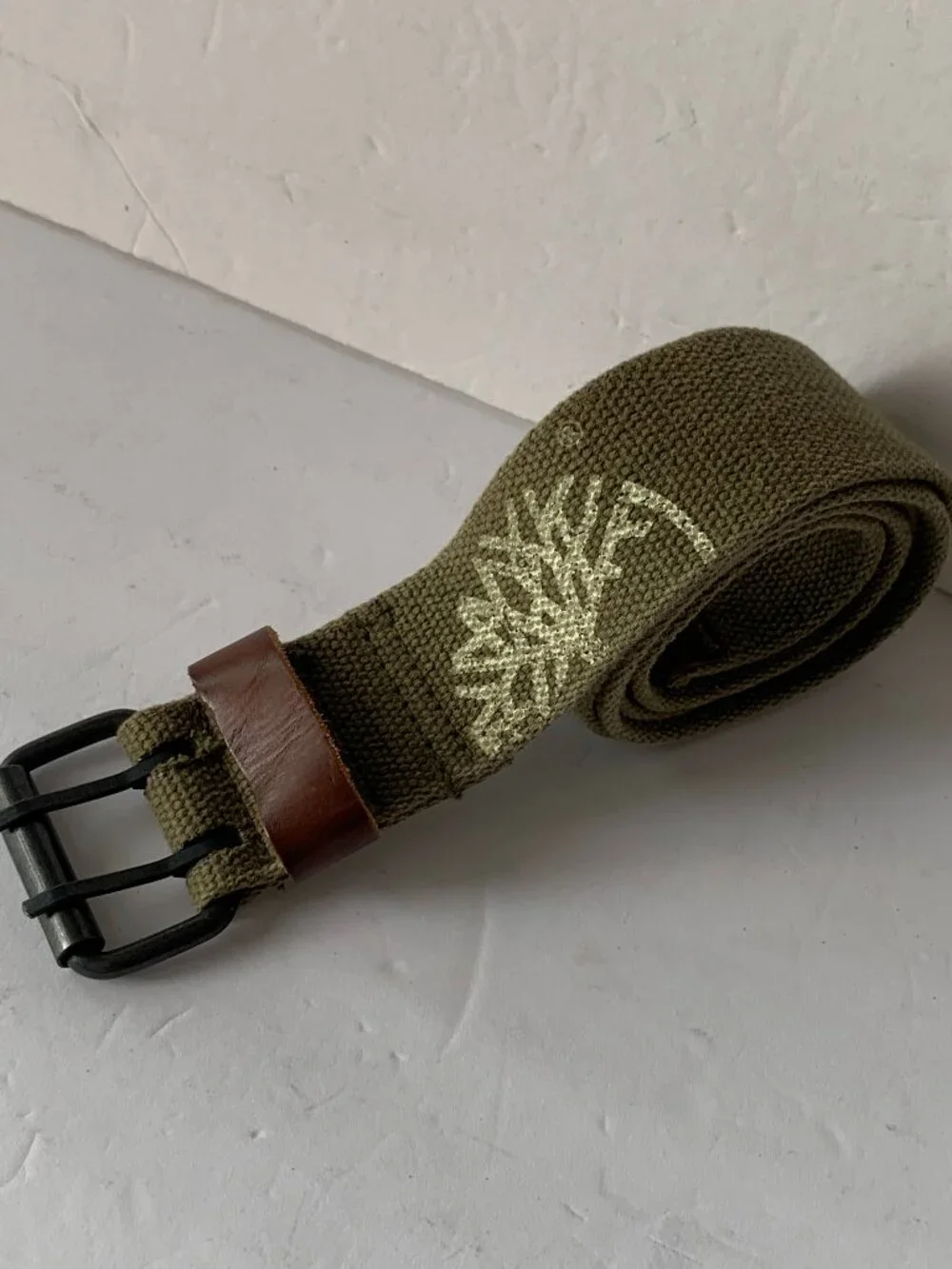 Timberland Mens Size 40 Olive Green Canvas Leather Belt 2